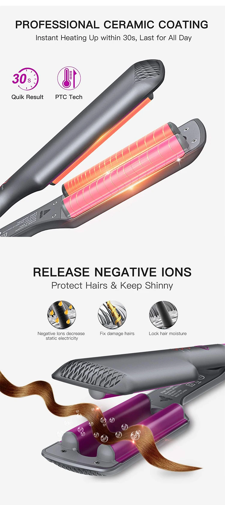 Jadeempress Tools Crimps Waver 3 Barrel Crimp Crimping Hot Tool Deep
