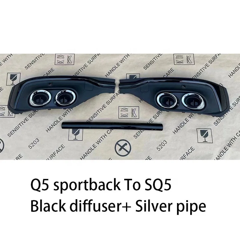 Q5 SportBack Refit and Upgrade SQ5 Rear Diffuser and Pipe Exhaust SQ5 4 Out Style Rear Black Lip Pipe for Audi 2021 2022 2023