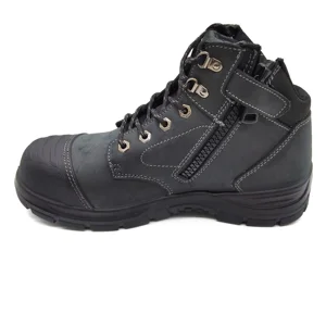 China Men's Crazy Horse Winter Boots Black Steel Toe Waterproof Nubuck Leather Safety Shoes with Cool Zip for Welders