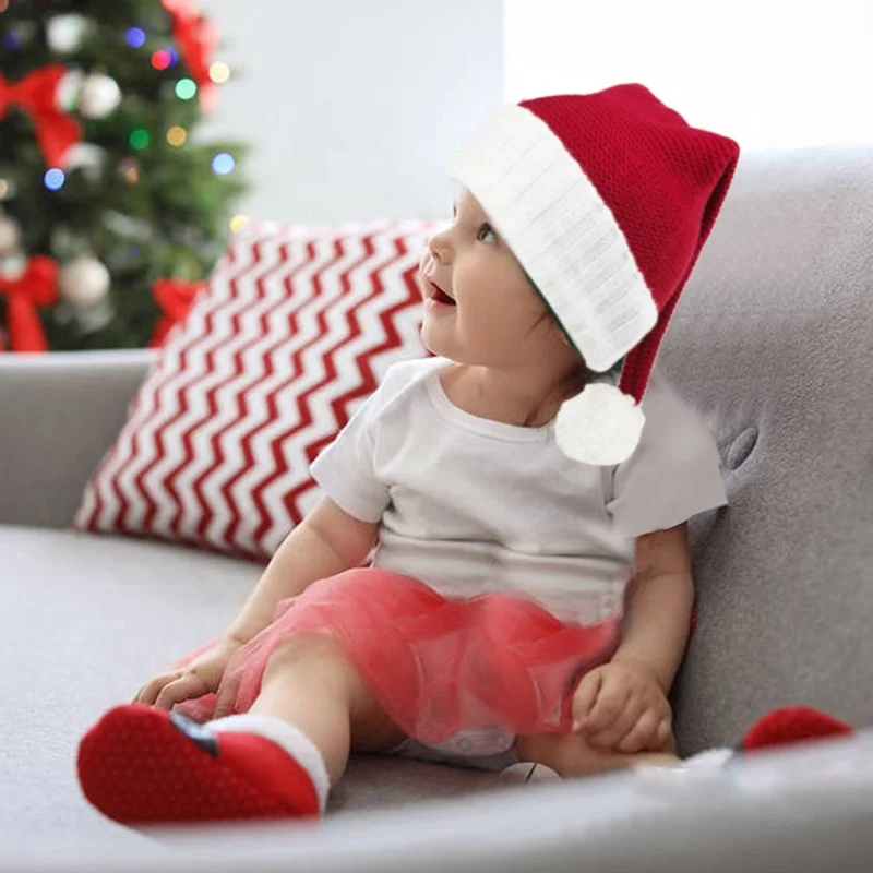 Wholesale Adult And Child Knitted 2021 Christmas Hat For Kids Pompom