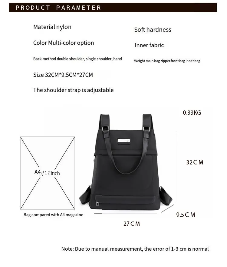 Customized LOGO Nylon soft ladies Backpack  Large Capacity Travel Waterproof Girl lightweight backpack