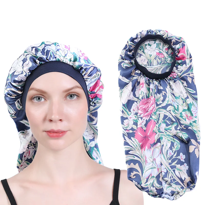 Factory OEM Turban Head Wrap Stretch Elastic Hair Band Sleep Cap Long Satin Hair Bonnet Dreadlock Caps
