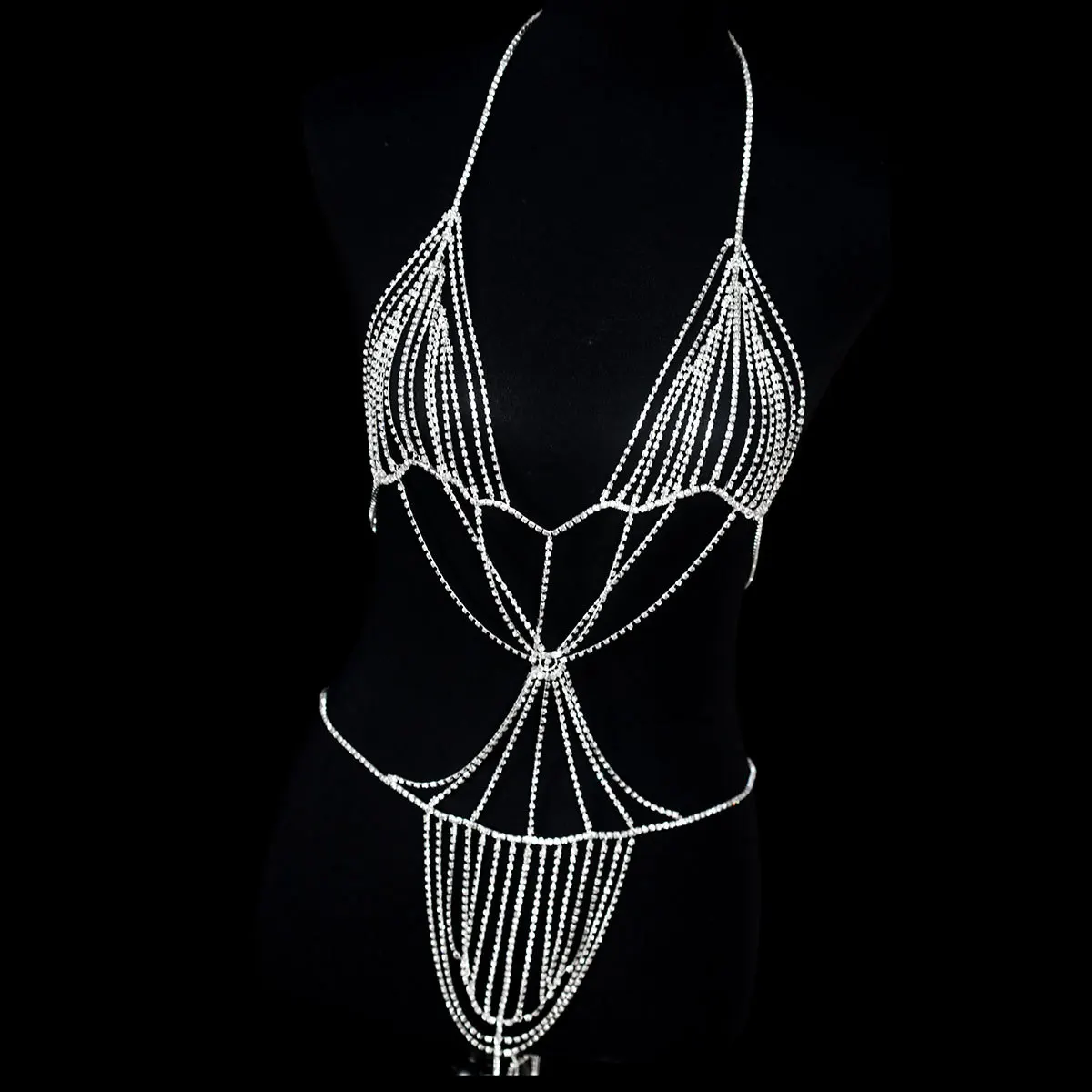 Shiny Pearl Rhinestone Bikini Jewelry Jumpsuit Ladies Crystal Body Chain Set Sexy Bra Panties