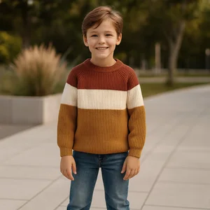 Factory Direct Boys Knitted Sweaters OEM/ODM Custom Kids Pullover Color Block Autumn Winter Wholesale Children Clothing