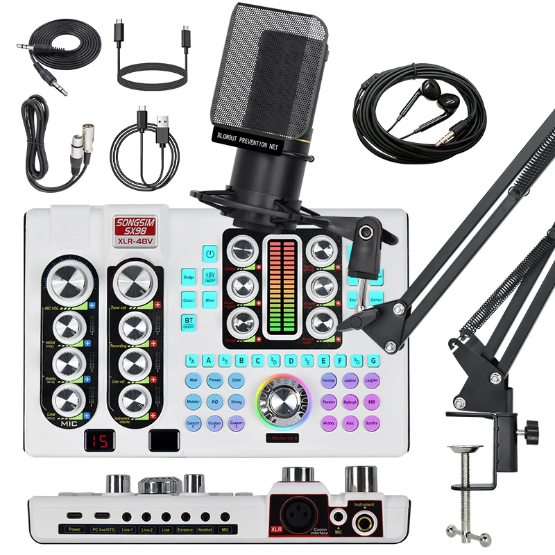 Professional SX98 48V USB Audio Sound Card Set for Live Streaming