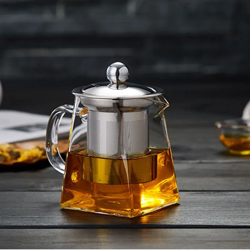 Hot Sale Stocked 350ml 550ml 750ml eco-friendly transparent heat resistant glass teapot manufacture