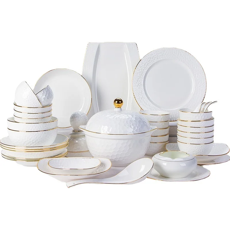 Tivray Luxury Food Grade Bone China Embossed Tableware Plates Set