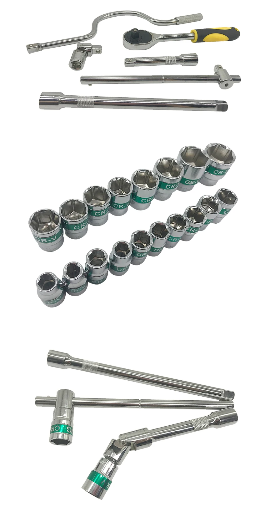 24 Pcs 1/2 Inch Drive Scoket Set 24t Ratchet Handle Black Box Socket