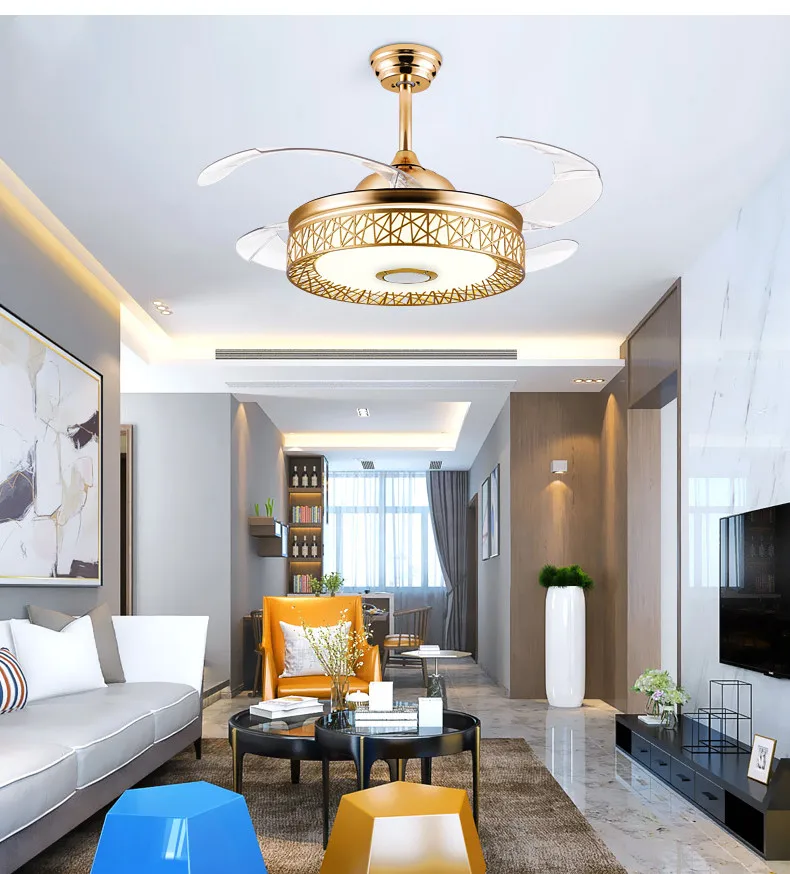 Ceiling fan Lights led Dimmable Chandelier Retractable fan with Remote control 42 inch ceiling fans for dining room/bedroom