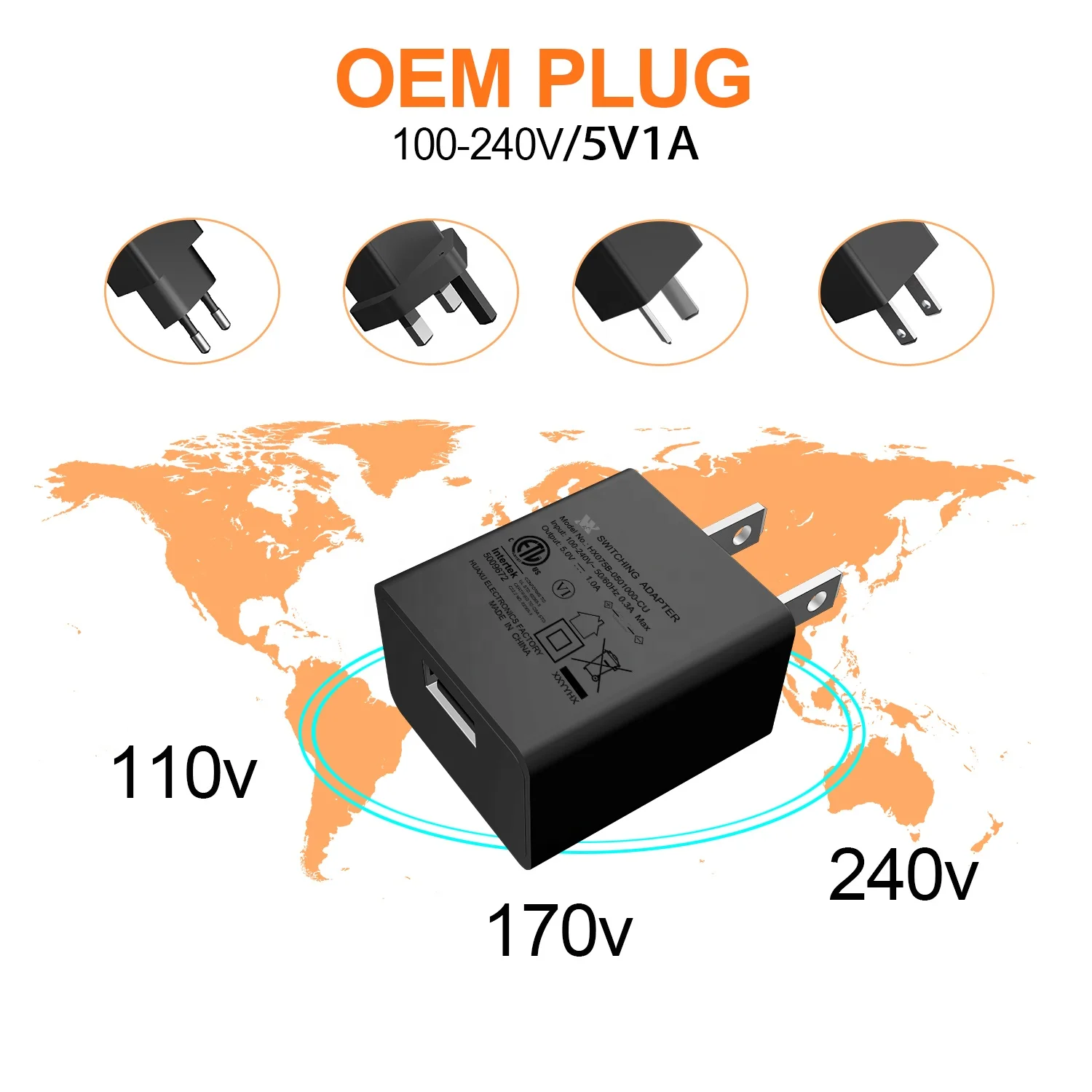 ETL FCC сертифицированные настенные USB адаптеры питания с американской вилкой 5V 1A 1.2A 1.5A блок питания с одним портом