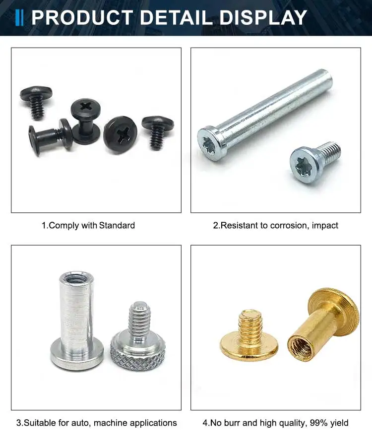 304/316 M3 scanalato zigrinato rilegatura libro post collegamento chicago vite in acciaio inox piatto chicago vite per pelle