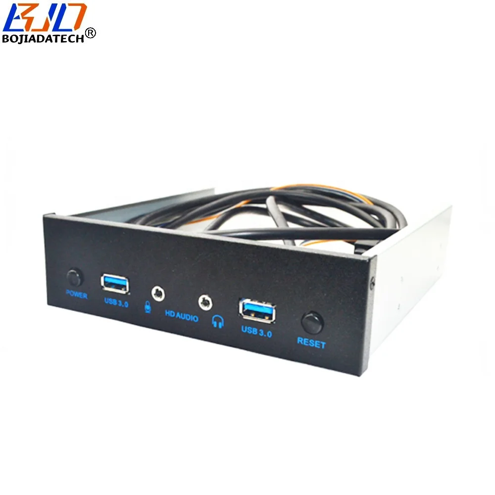 5.25" Desktop Front Panel With 2 USB 3.0 Type-A + 3.5MM HD Audio Earphone Port + Power Reset Button for PC Computer Case