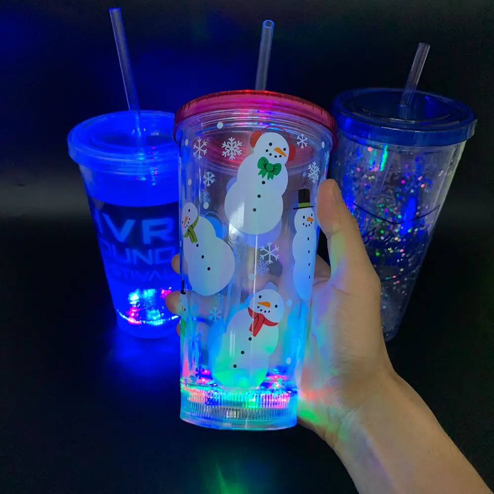 Wholesale Party Supplies Christmas Gift Customized 450ml 16oz Light Up  Flashing Plastic Straw Cup Double Wall Led Tumbler Glass for Party From  m.