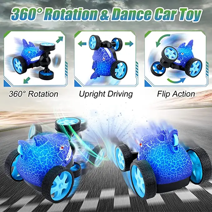 Remote Control Car Dinosaur Toys RC Stunt Car with 360 Degree Rotation and Light 2.4 GHz Radio Control Racing Car Toys for kids