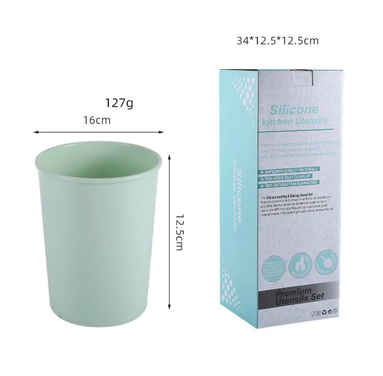 Silicone Cooking Utensils Set with Holder Bucket Heat Resistant Detachable Handle Kitchen Cooking Tool Mint Green
