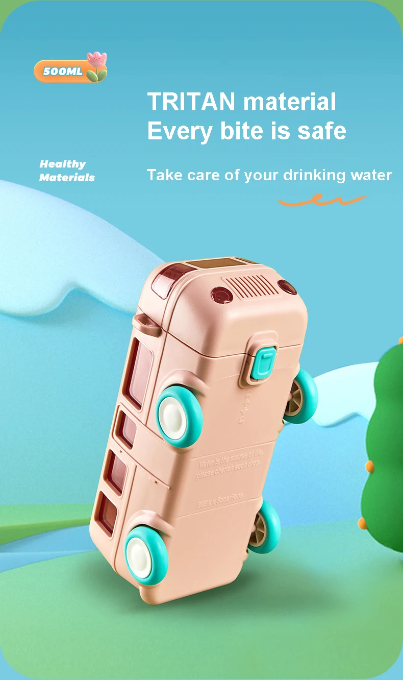 Hot Children's water cup straw 500ml maternal and child grade baby bus car large capacity kettle Cup