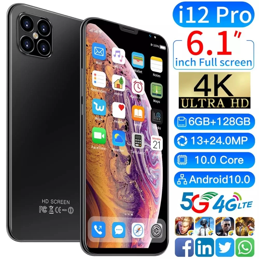 
 Смартфон i12 Pro +, 6,1 дюйма, 8 + 256 ГБ, 10 ядер, 5G, 4 камеры, MTK6889  