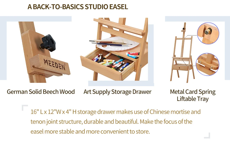 MEEDEN Studio H-Frame Adjustable Easel With Art Supply Storage Drawer ...