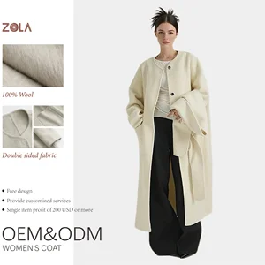 Hot Sale Double Sided Solid Color ODM Women's Long Winter Casual Wool Coat with Button