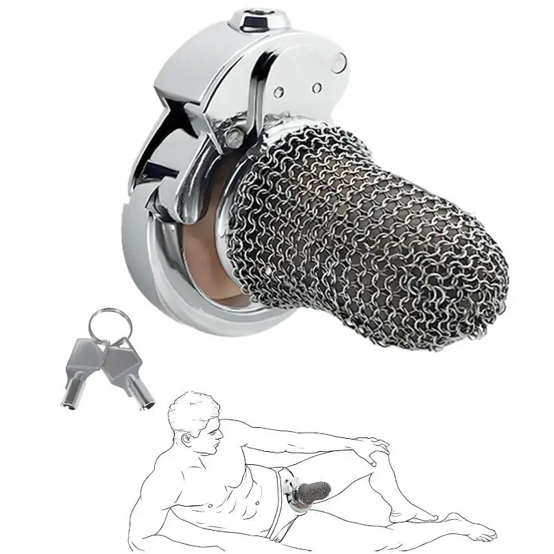 One-Touch Closure Chastity Cage with Adjustable Carabiners Breathable Mesh Cock Cage Lock Extreme SM Bondage Sex Toy for Men%