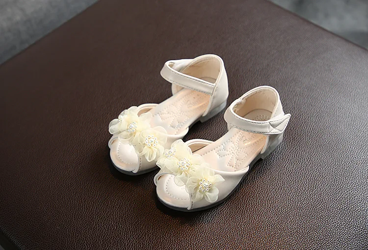 2021 hot sale  fashion  Pearl flower princess Soft bottom children's shoes MS321
