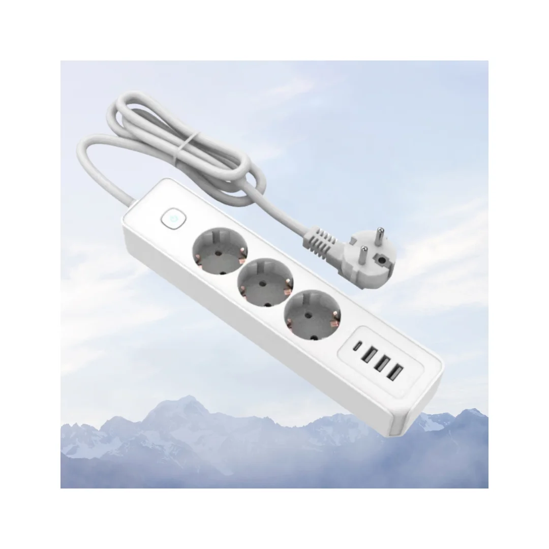 EU Standard Power Strip Extension Socket with Master Control Switch 3 EU Outlets 3 USB 1 Type C EU Power Strip Socket