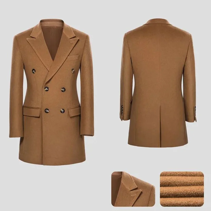 New Design Fashion 100% Wool Winter Clothing Solid Men's Long Sleeves Trench Overcoat Custom Woolen Peacoat For Men manufacture