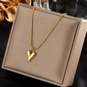 Women's Stainless Steel Heart Pendant Necklace - Gold/Silver Plated, Vintage & Minimalist Statement Jewelry