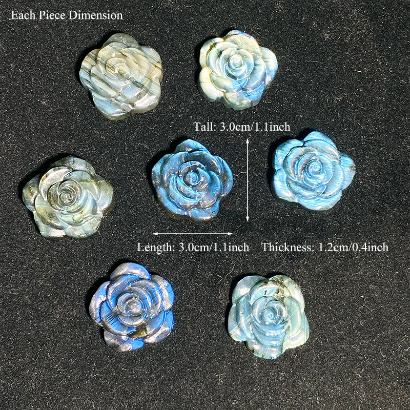 Natural Blue Labradorite Rose Flower Hand Carved Crystal Flowers