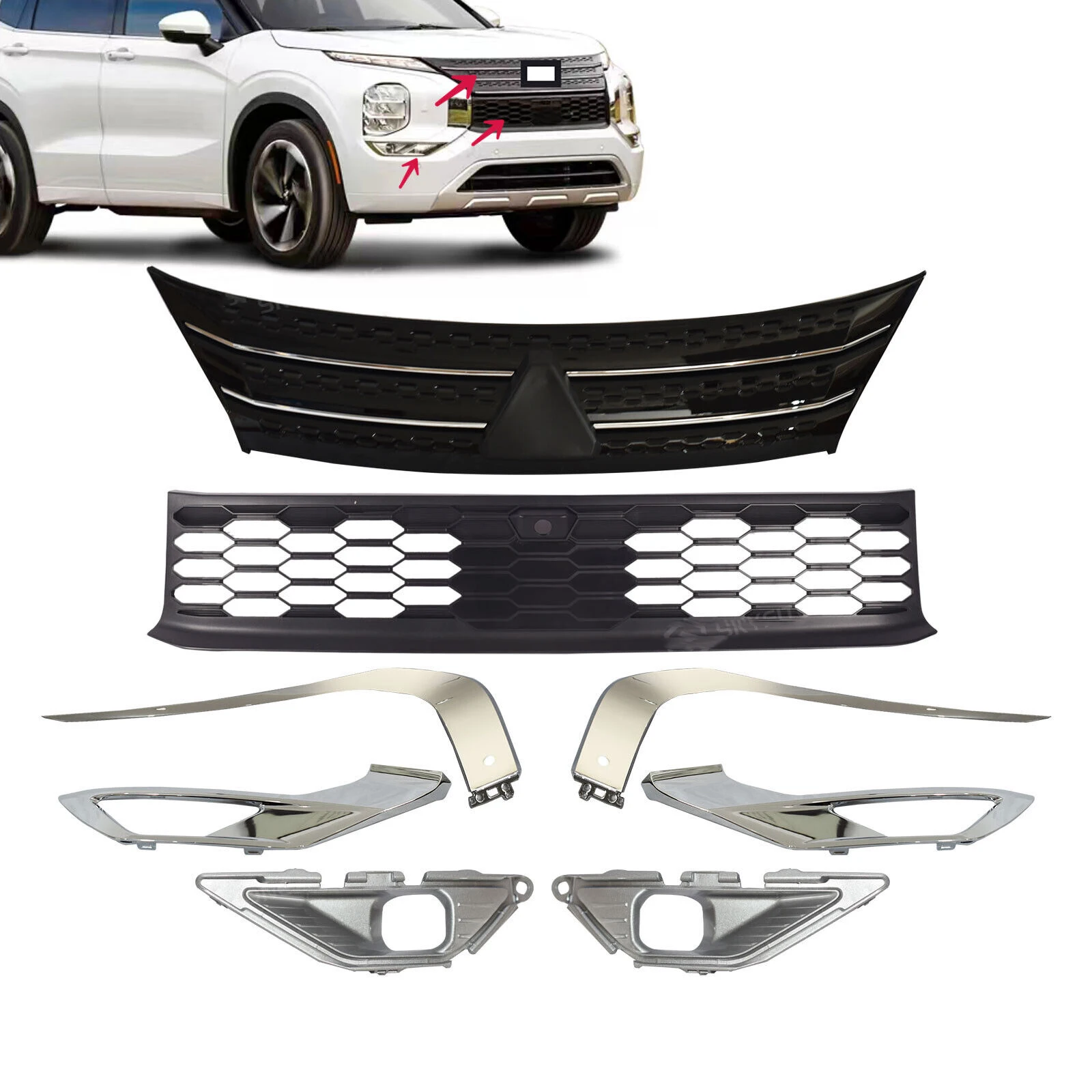 Front bumper accessories kit grille garnish trim molding fog lamp cover for Mitsubishi outlander 2022 2023