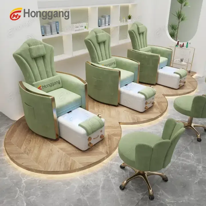 Hot Sale New Electric Reverse Back Pink Pedicure Chair Ceramic Basin