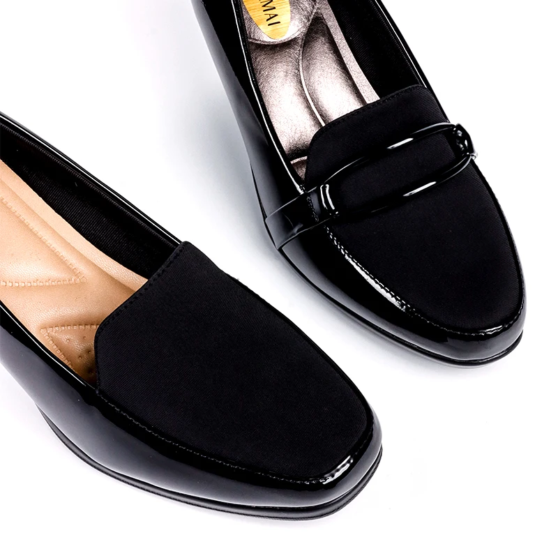 2023 Arch Support Insole Comfortable Shoes Women Solid Black Wedge Heel