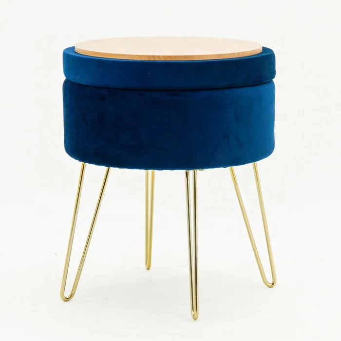 HStex Furniture Living Room Modern French Foldable Metal Stool Puff Navy Blue Ottoman Storage Velvet