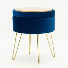 HStex Furniture Living Room Modern French Foldable Metal Stool Puff Navy Blue Ottoman Storage Velvet
