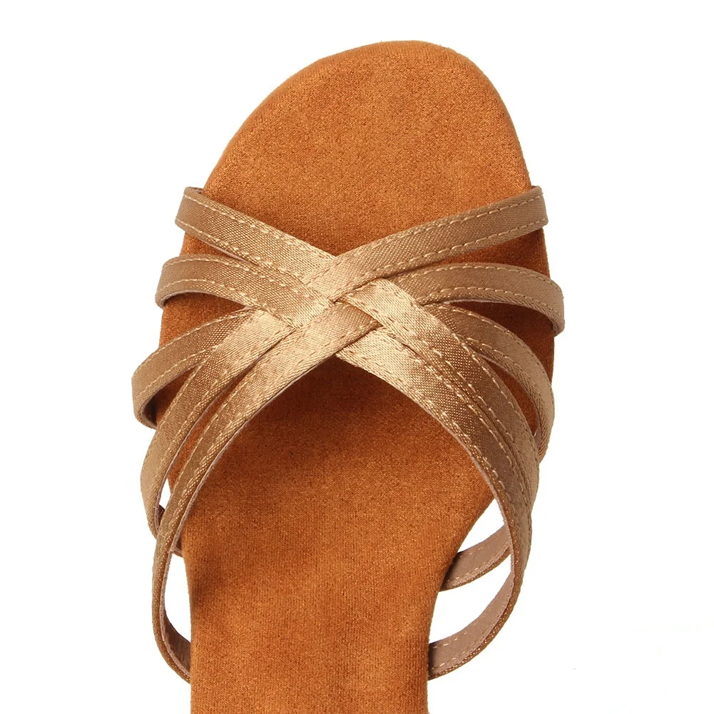 L802 Женская танцевальная обувь для латинских бальных танцев телесного цвета с