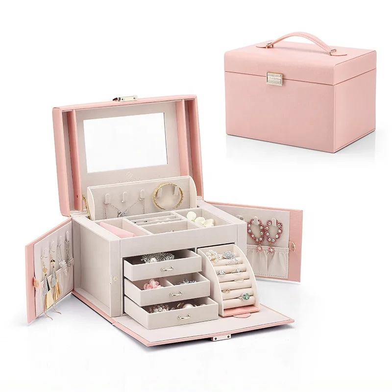 Роскошная кожаная дорожная большая шкатулка для украшений органайзер для сережек колье для хранения браслетов с зеркальным замком