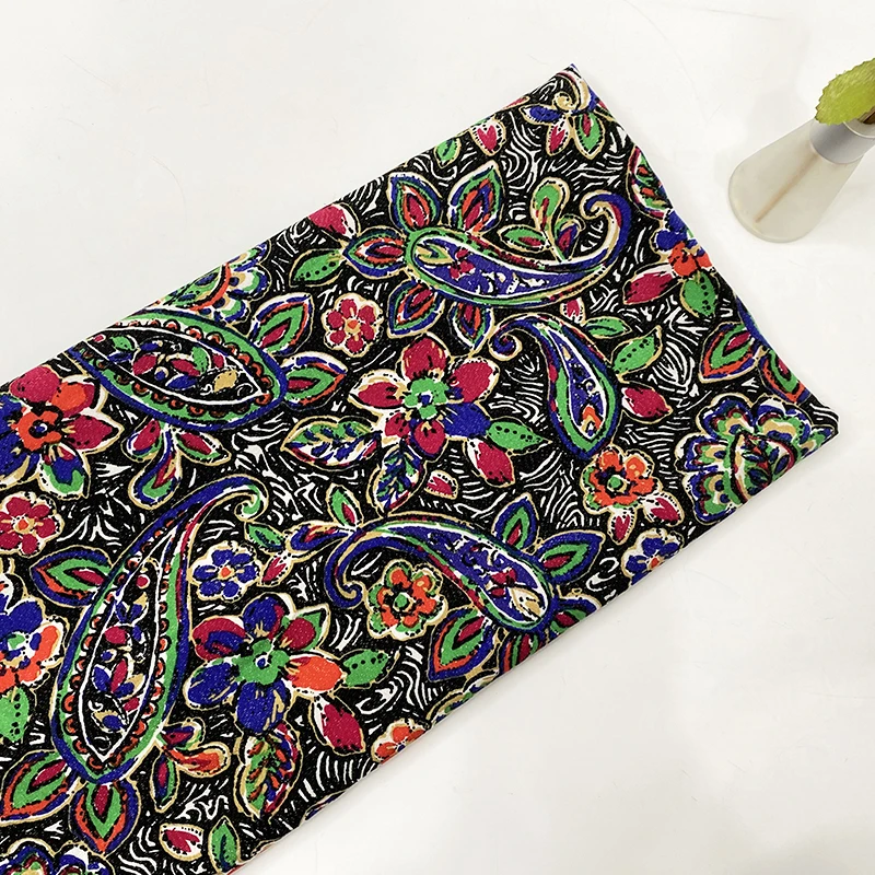 Урожай сплетенная вискозная люрексом красочные мелким цветочным принтом ткань вискоза ткань рубашки для женщин на зиму, большие размеры, одежда, платье