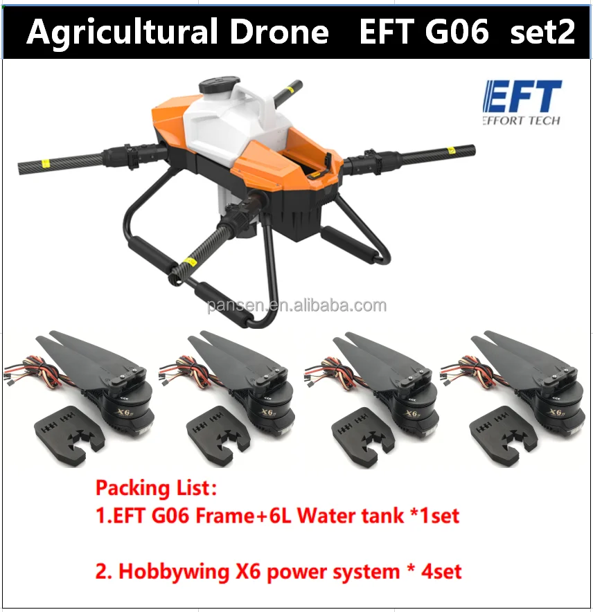 EFT G06 V2.0 Agricultural Spray Drone Frame Four axis 6L 6KG Wheelbase  Foldable UAV and spray system and with X6 power system