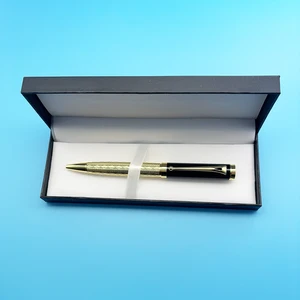 New Office School Writing Tool High Quality Luxury Customized Logo Golden Engraved Twist Metal Ball Pen Set with Black Gift Box
