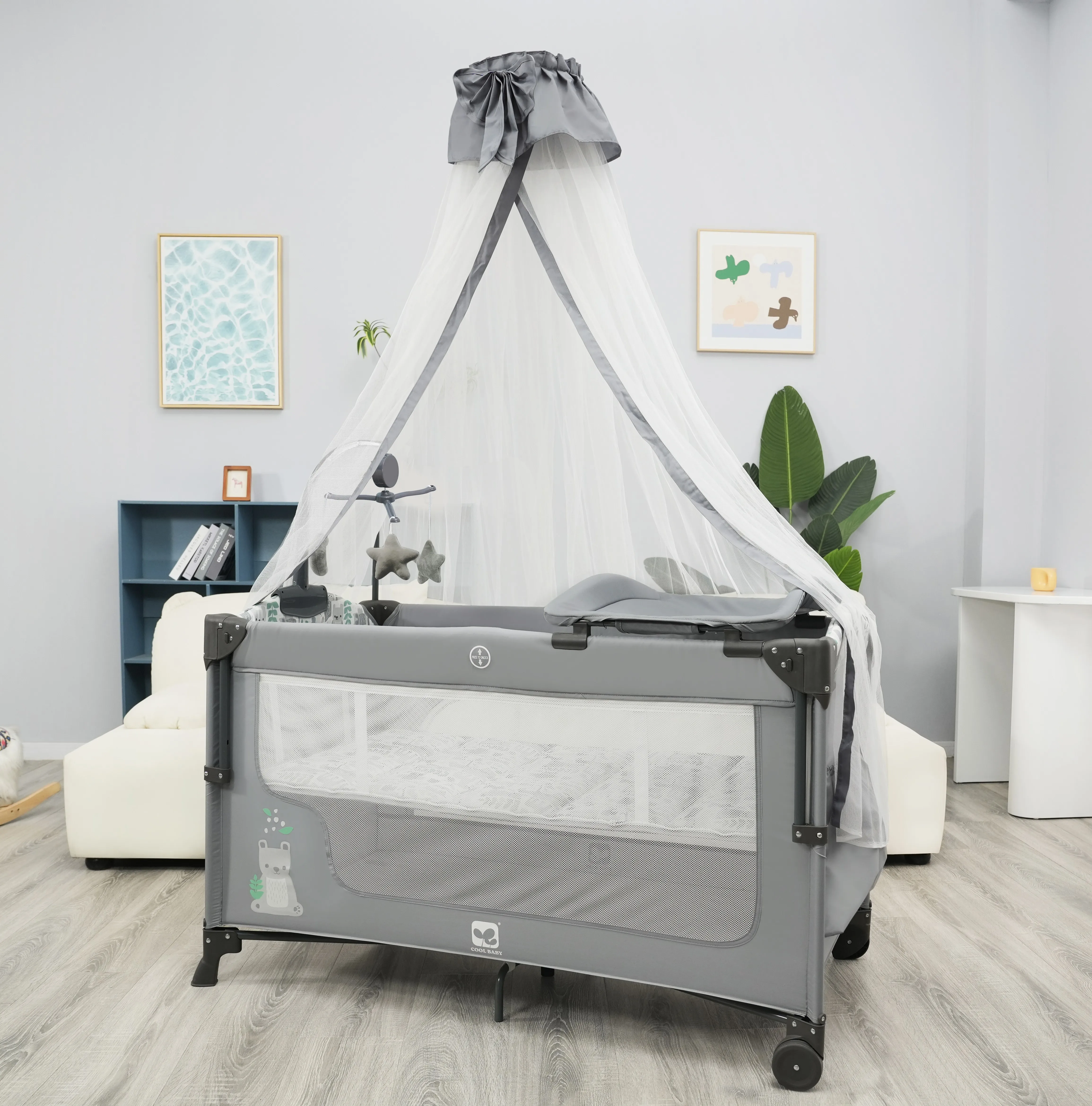 P9062G01 Cool Baby Multifunctional Cute Baby Playpen Portable Baby Playard With Large Entrance Door factory