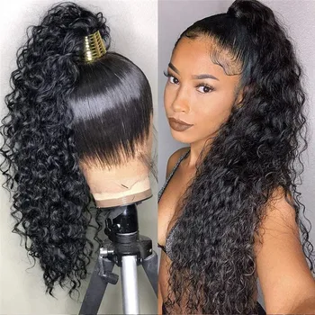 200 Density 100% Virgin Human Hair 360 Lace Front Wig 18 Inch 360 Tall Bun Human Wig Long HD 360 Full Lace Curly Wigs