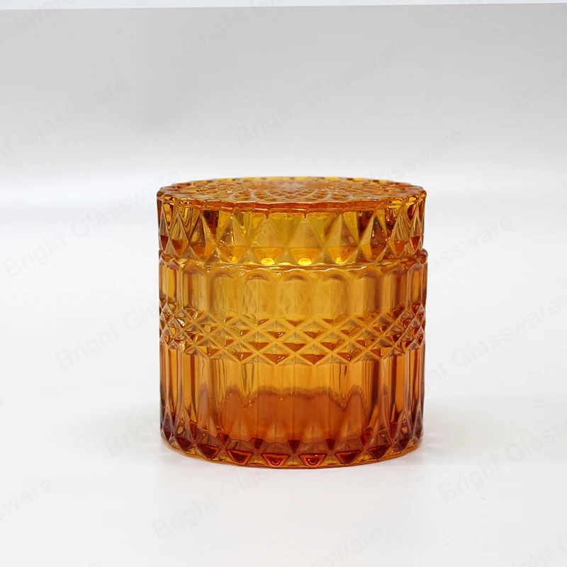 Luxury Matte Embossed Glass Candle Jars With Flat Glass Lids Unique Candle Vessels for Christmas
