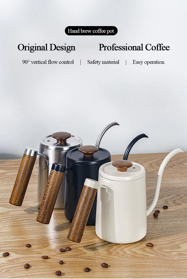 Nibu 600ml Pour Over Coffee Kettle Wood Handle Gooseneck Pot Stainless