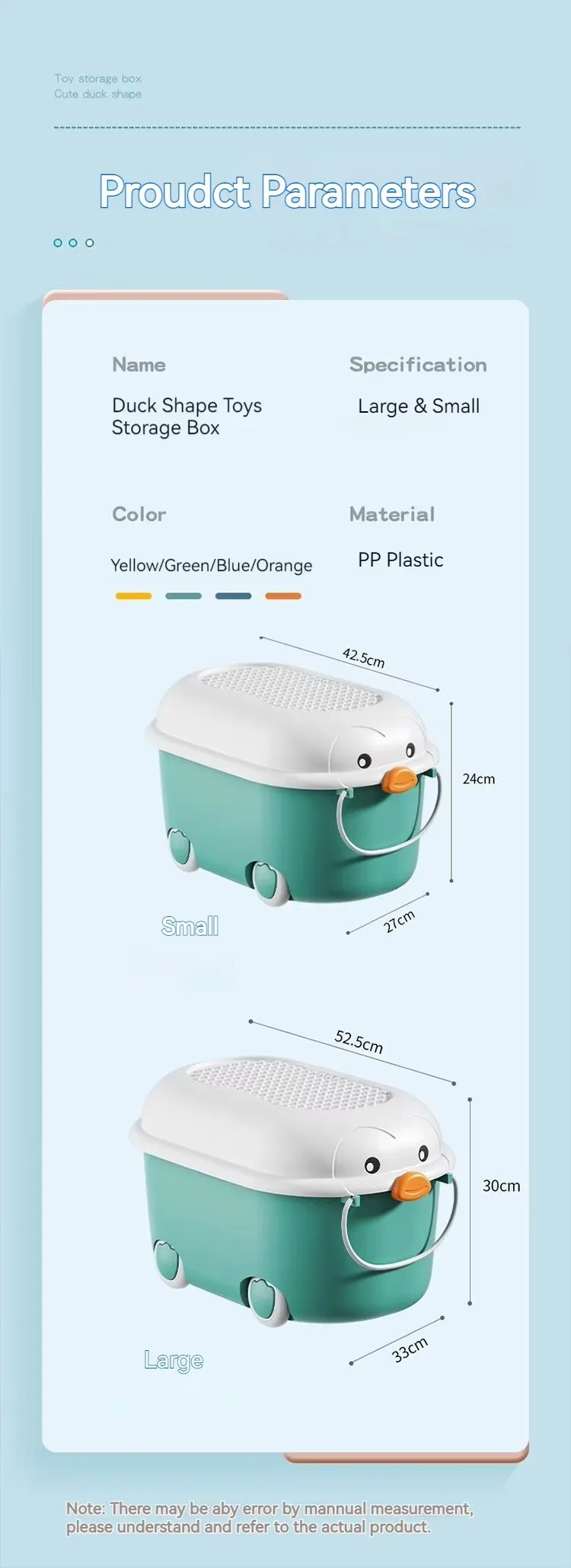 Detachable Cute Cartoon Duck Plastic Storage Box With Lid Baby's Toys Storage Box Featuring Wheels & Handle manufacture