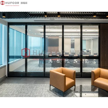 Modern Retractable Office Operable Glass Partition Wall Soundproof Sliding Movable Acoustic Foldable Partition for Meeting Room