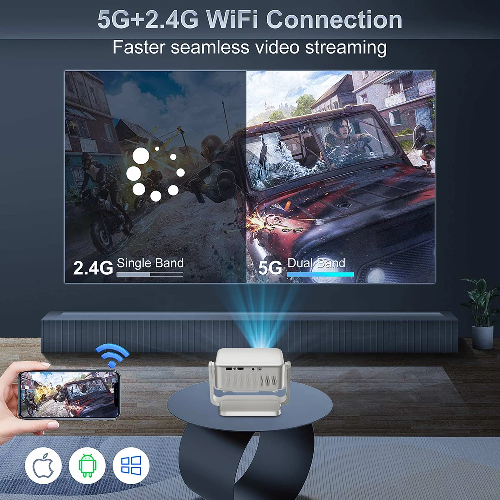 Salange High Quality P90 Android Smart WIFI Projector Portable Auto HD Projector Home Theater 4K Projector