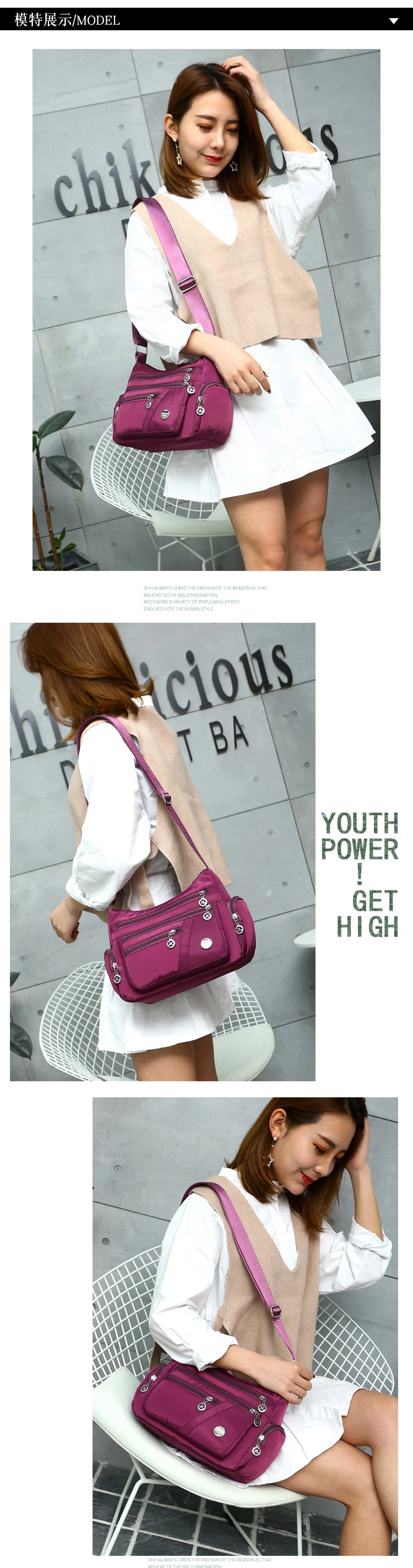 Latest Fashion Design Trends Nylon Red One Shoulder Lightweight Large Multiple Pockets Capacity