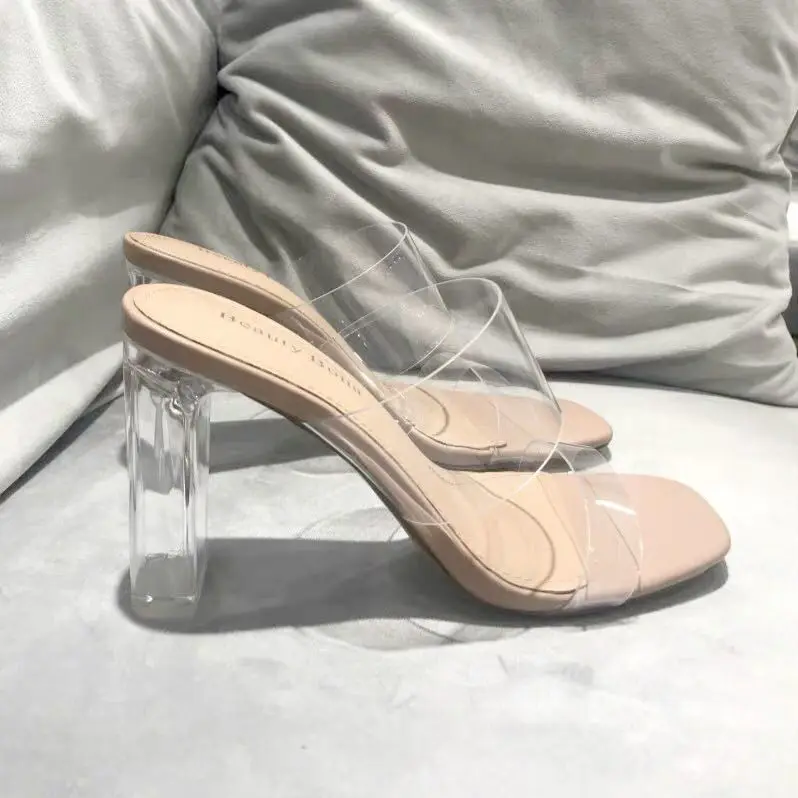 transparent block heel shoes