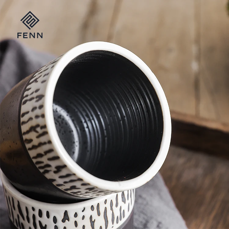 FENN Japanese and Retro Style Unique Surface Ceramic Tea Cup Coffee Sizes Option Porcelain Espresso Cups for Daily-use