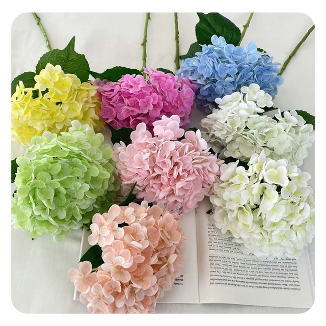 Hot-sale Hydrangea Flower Real Touch White Pink Hydrangea Single Flower with Leaves Artificial Hydrangea for Wedding Centerpiece